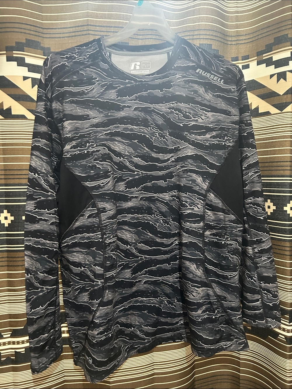 Russell Athletic Black & Gray Camouflage Base Layer Shirt